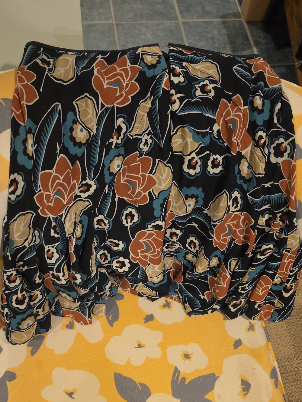 Floral Print Black A-Line Skirt with Blue and Brown Accents